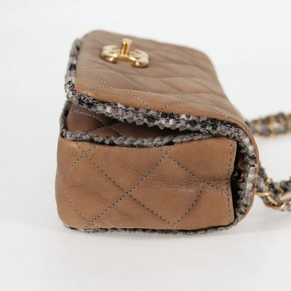 CHANEL Matelasse Chain Shoulder Bag Coated Canvas Beige CC Auth 118136A - Picture 6 of 16